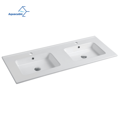 Chaozhou factory Lavabo de salle de bains rectangulaire à double cuvette encastrable à rebord automatique en blanc