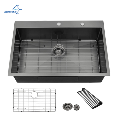 Évier de cuisine en granit 22 ' × 33 ' encastré dans le dessus noir mat