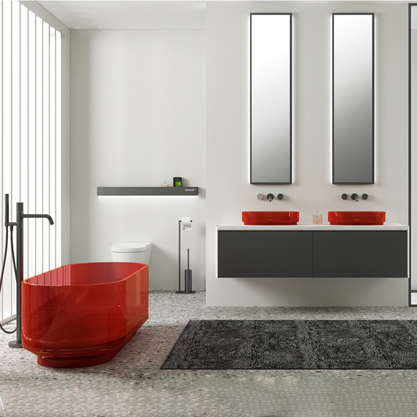 Lavabo de salle de bains à café en cristal Transparent, pierre en résine, Surface solide, éviers de comptoir, salle de bains pour hôtel