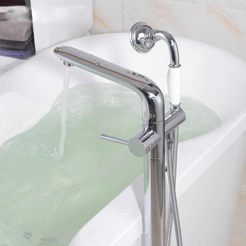 Robinet de baignoire de remplissage de baignoire autoportant pour salle de bains avec pomme de douche