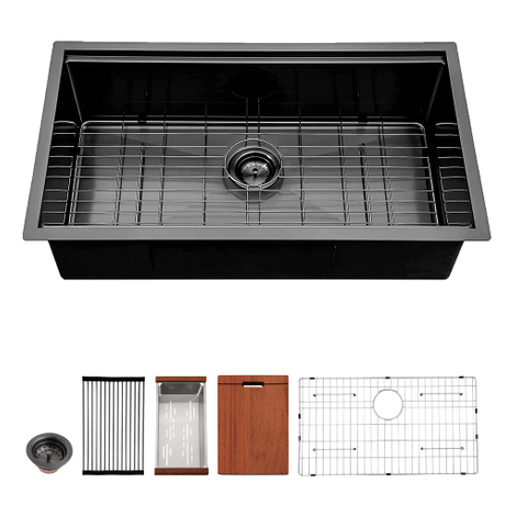 Chine usine 32 pouces 304 en acier inoxydable fait à la main sous plan Gunmetal noir PVD Nano évier de cuisine avec rebord
