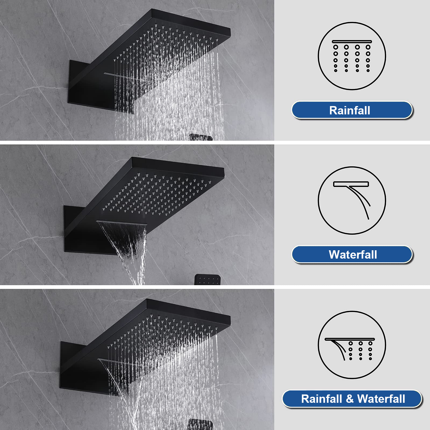 Système de pomme de douche à pluie mural en usine de Chine avec mitigeur thermostatique et ensemble combiné de douche à main