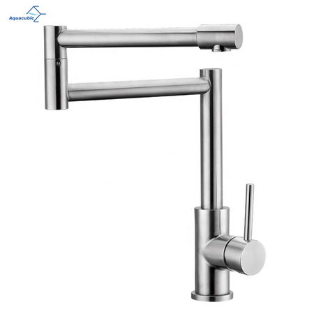 Robinet de remplissage de pot Aquacubic finition nickel brossé et doubles joints pivotants, robinet de cuisine pliable à montage sur pont