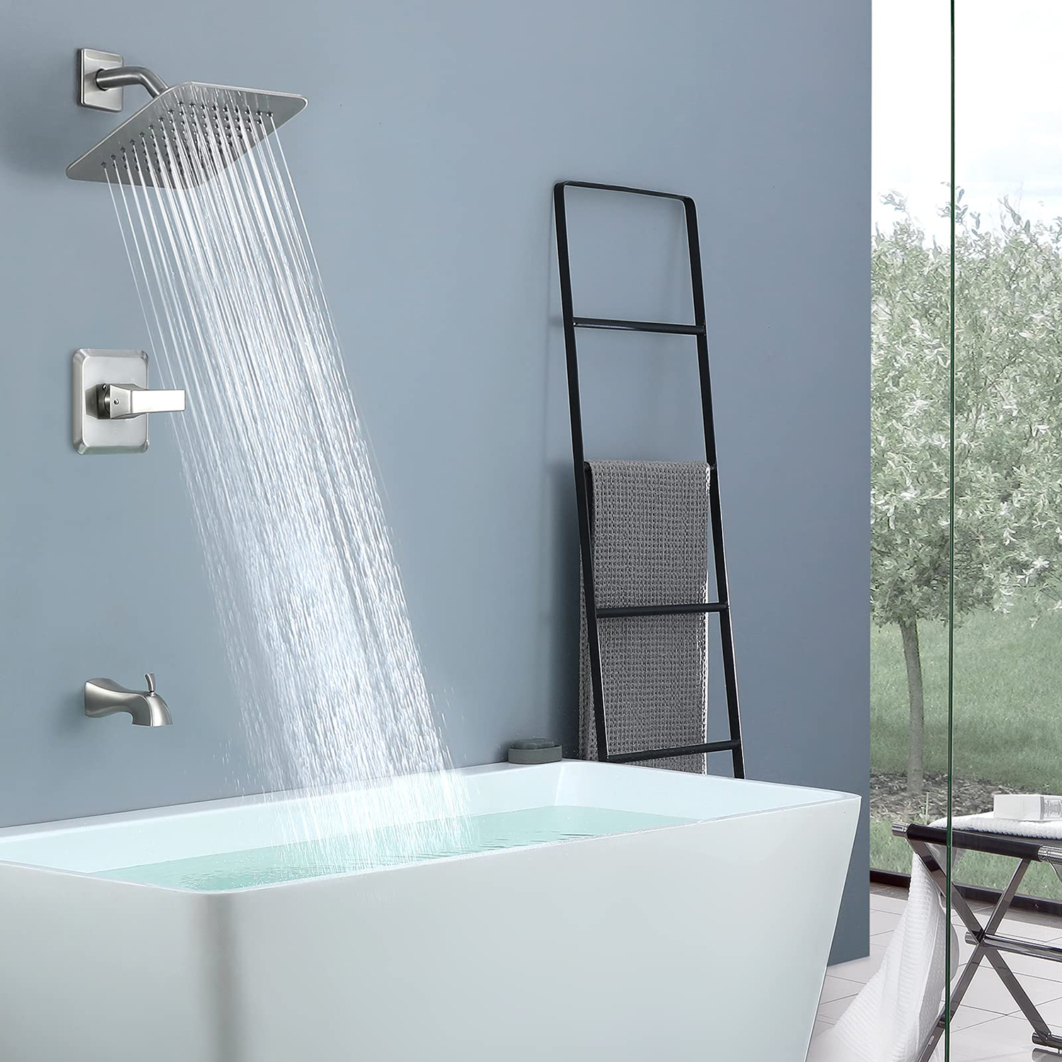 Aquacubic Ensemble de douche encastré en chrome poli pour salle de bain Système de douche haute pression mural