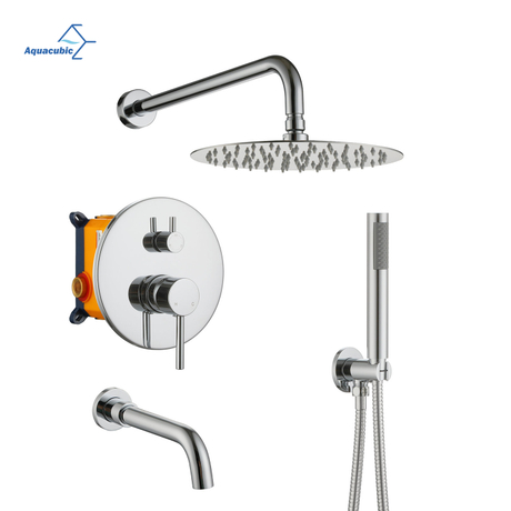 Aquacubic cUPC Ensemble de robinets de douche chromés à double poignée, pomme de douche à effet pluie de 10 pouces avec douchette à main