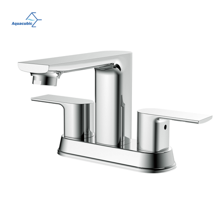 Robinet de salle de bains espacé à deux poignées Aquacubic avec conduites d'eau CUPC et bonde escamotable en métal avec trop-plein