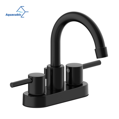 Aquacubic – robinet de salle de bains noir mat, 4 pouces, deux poignées, deux trous, ensemble central de lavabo, avec accessoires