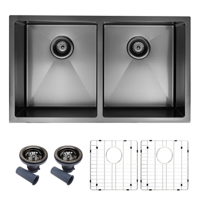 Évier de cuisine à double cuve de 31 pouces en acier inoxydable 304 noir bronze fait à la main
