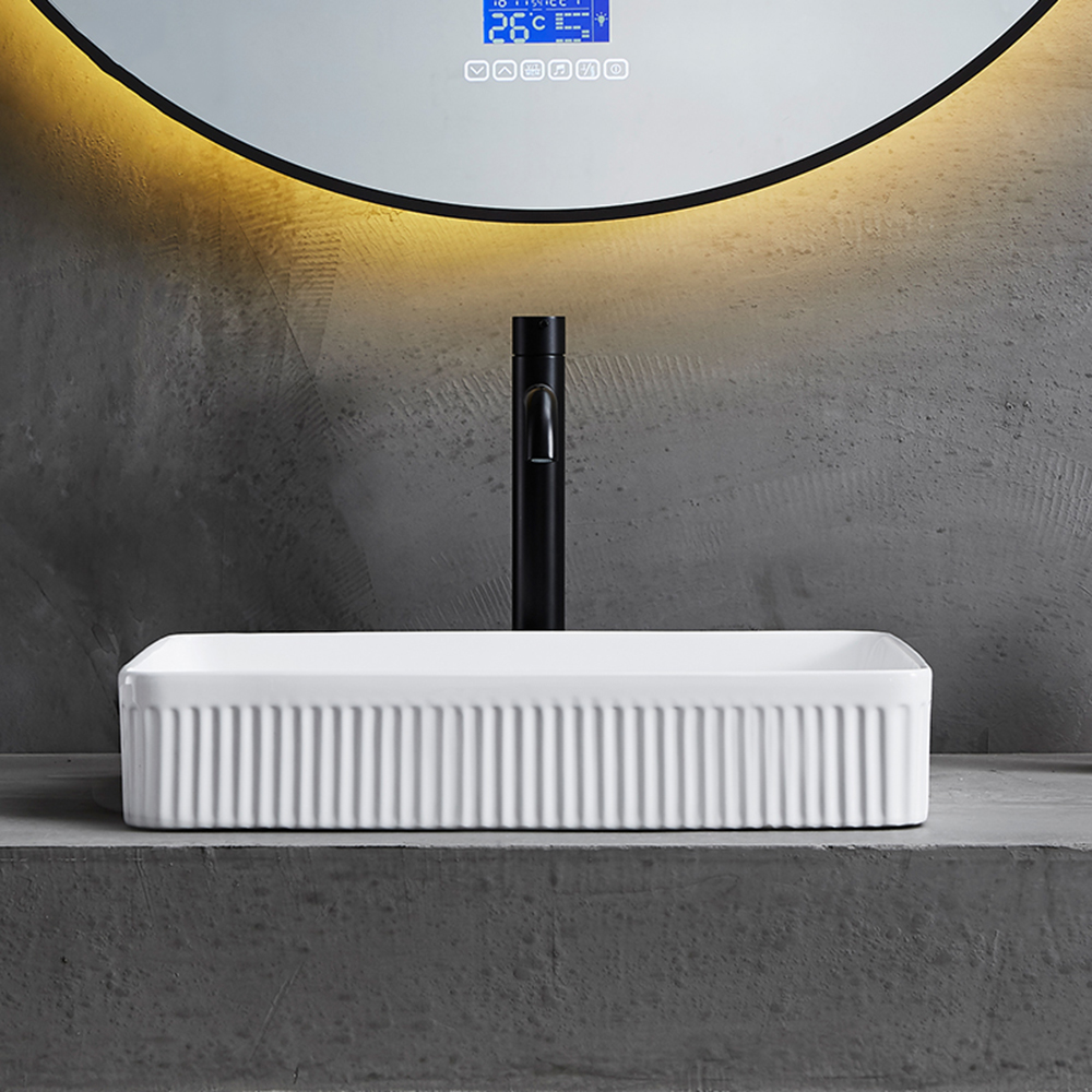 Lavabo rectangulaire en céramique, décoration haut de gamme, comptoir personnalisable, évier de salle de bains