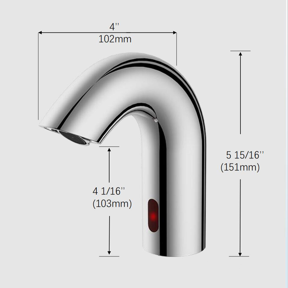 Robinet de lavabo de salle de bains chromé sans contact à capteur automatique avec boîtier de commande et mélangeur de température