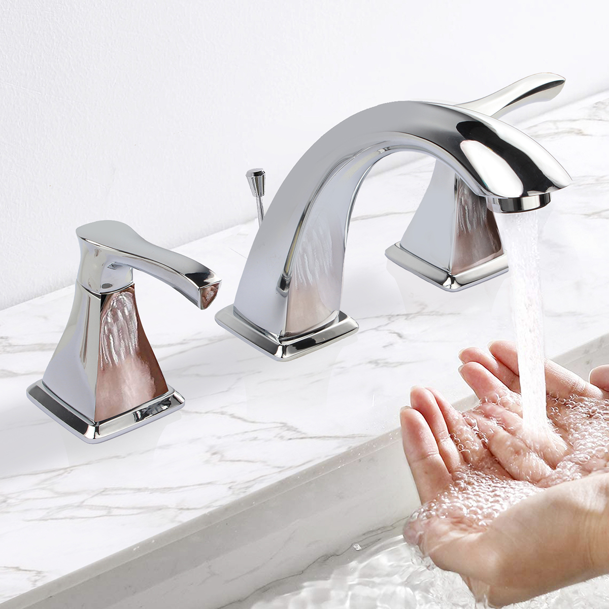 Aquacubic Robinet de lavabo de salle de bain largement répandu à montage sur pont à 3 trous haut de gamme pour lavabo UPC