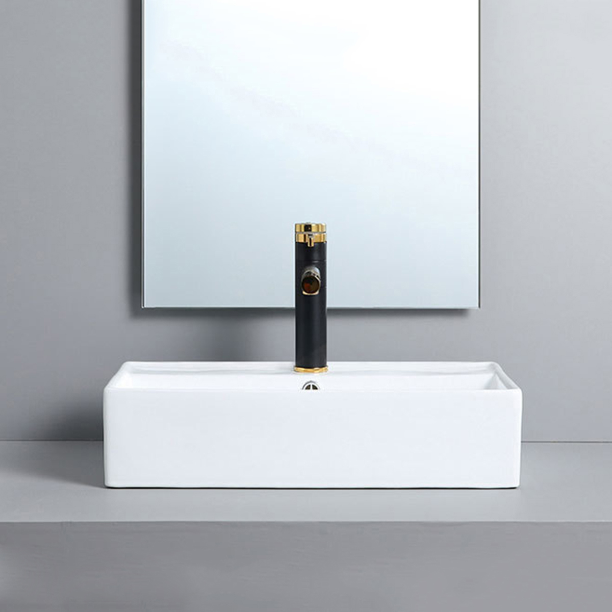 Sqaure comptoir vanité Table haut armoire de salle de bain évier en céramique