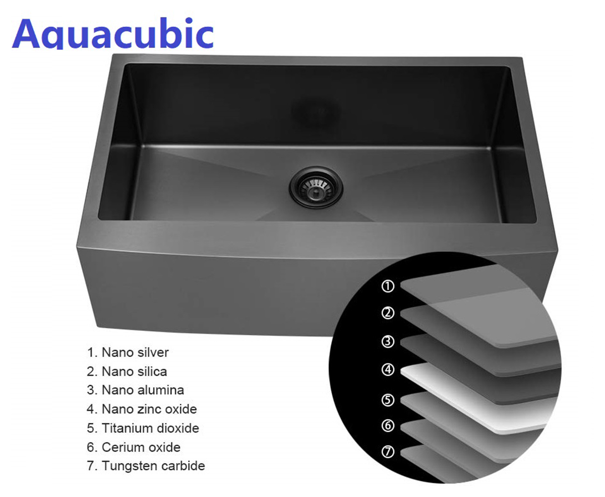 Évier de cuisine de ferme à cuve unique noir en bronze à canon certifié Aquacubic CUPC