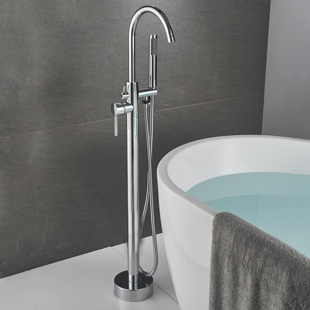 Robinet de baignoire de salle de bains à haut débit Aquacubic, robinet de baignoire autoportant chaud et froid avec douchette à main