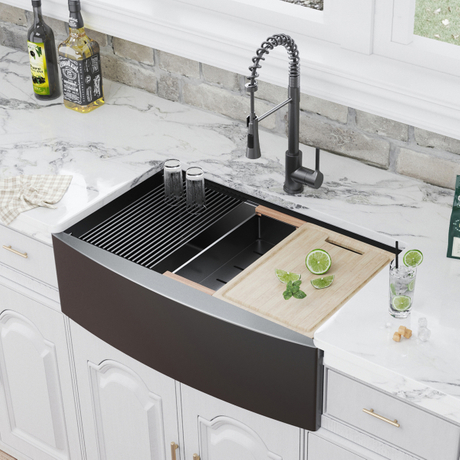 33x22 Gunmetal noir en acier inoxydable ferme tablier avant poste de travail évier de cuisine calibre 16 R10 profond simple bol évier de ferme