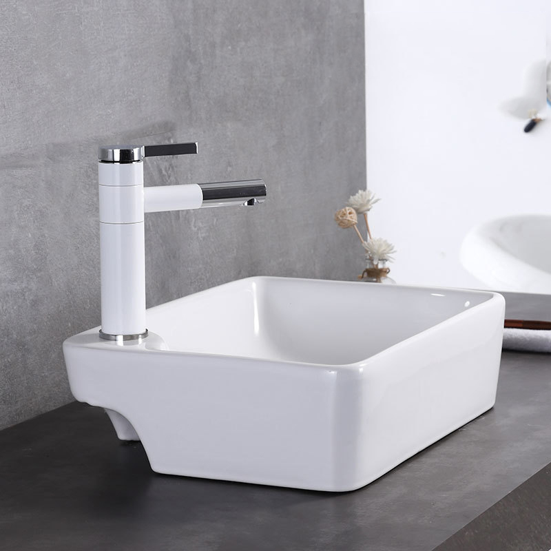 Lavabo de salle de bains rectangulaire personnalisé, lavabo de comptoir de couleur vitré blanc