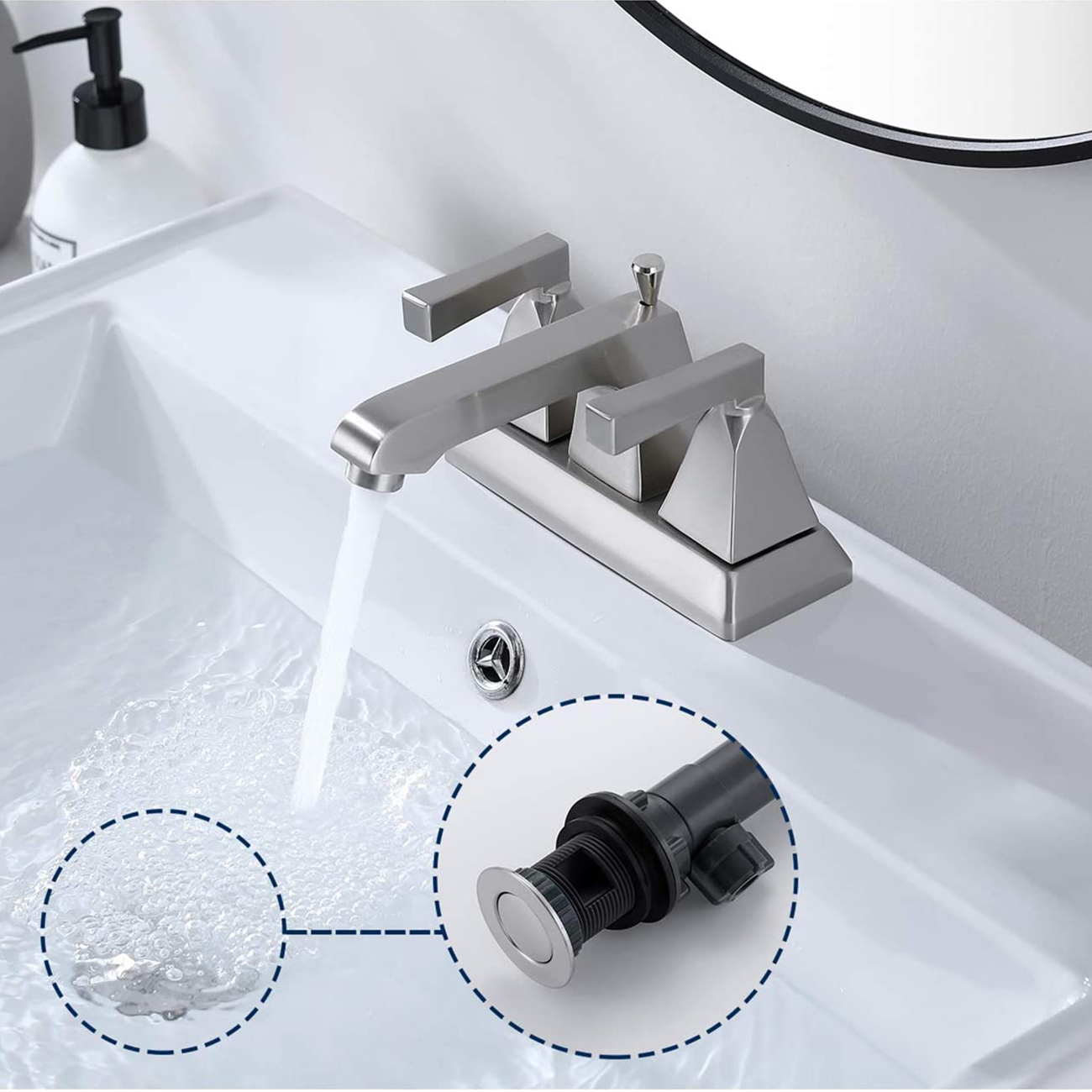 Robinet de lavage d'évier de salle de bains central brossé en nickel de style moderne de 4 pouces avec CUPC