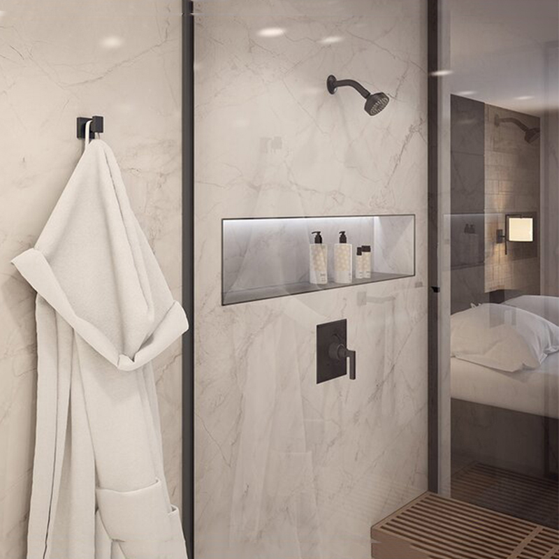 Système de douche mural complet Aquacubic en or brossé, robinet de baignoire et de douche