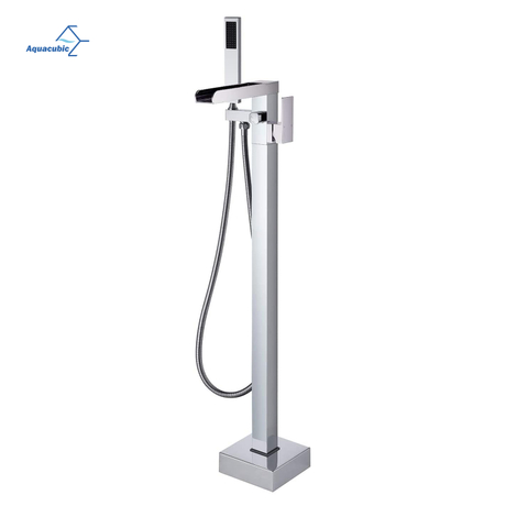 Aquacubic – robinet de baignoire autoportant, remplissage de baignoire, cascade, robinets de salle de bains en laiton à montage au sol avec douchette à main