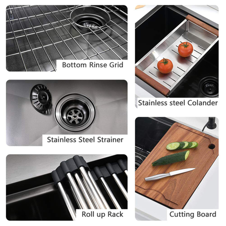 Chine usine 32 pouces 304 en acier inoxydable fait à la main sous plan Gunmetal noir PVD Nano évier de cuisine avec rebord