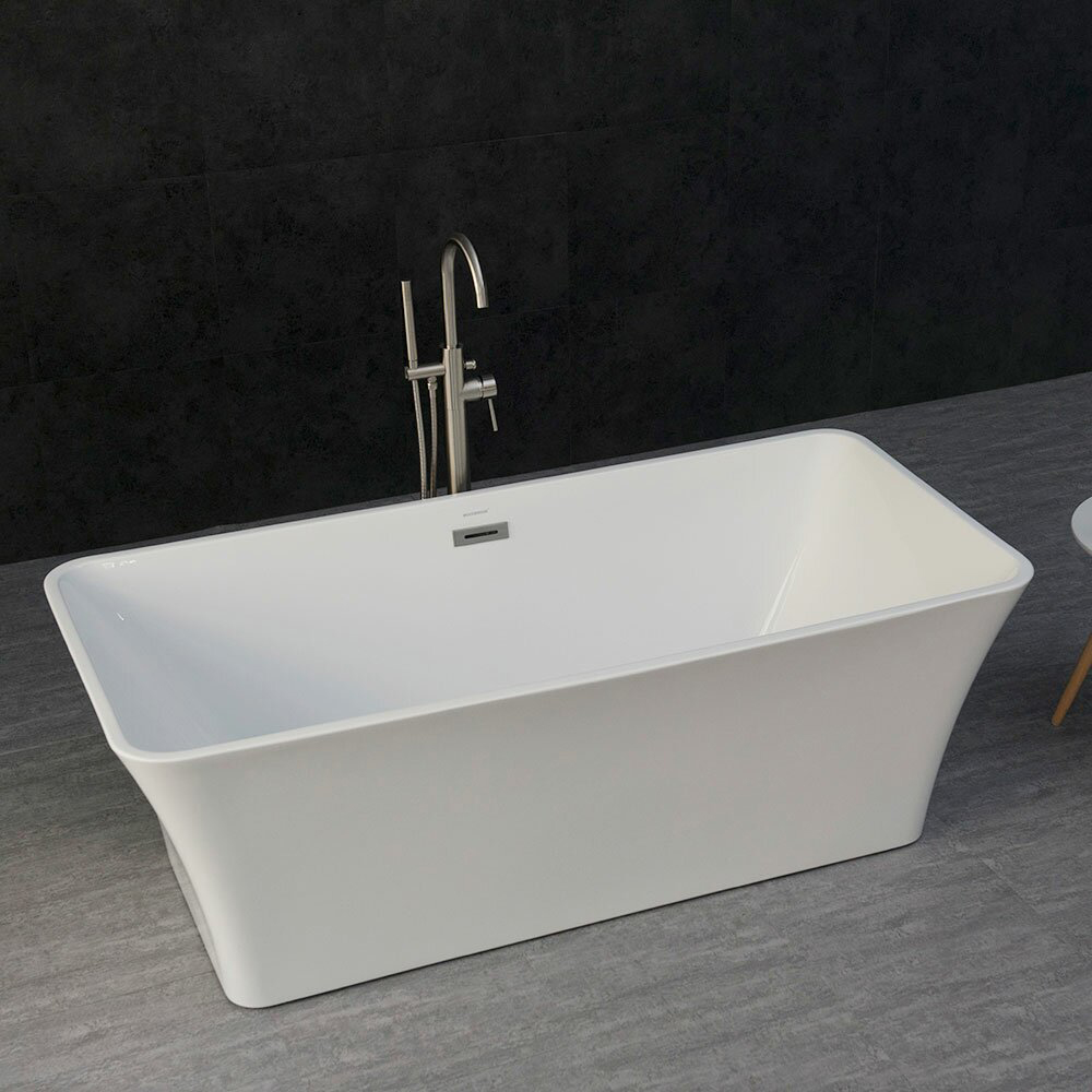 Baignoire rectangulaire autoportante moderne en acrylique, 67 pouces, fond plat, une pièce, autonome, en fibre de verre, bain à remous