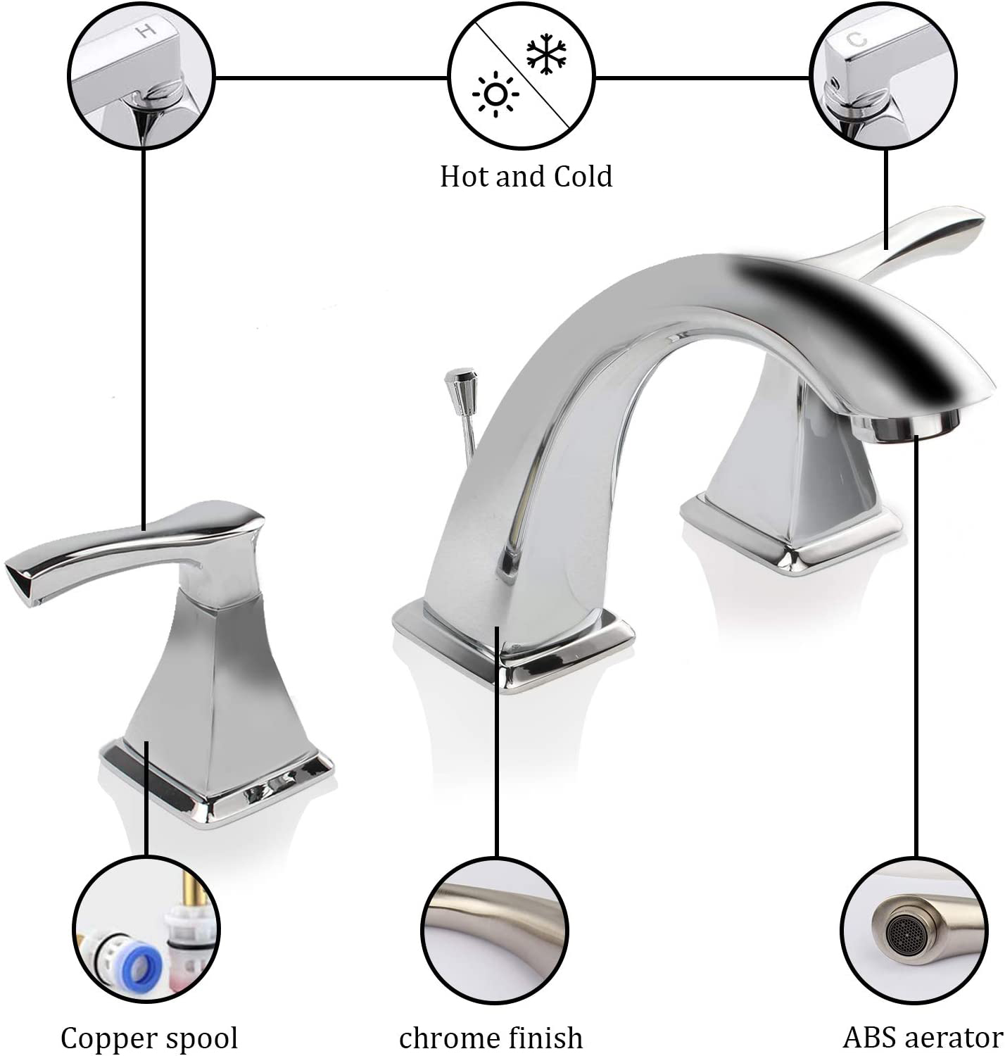 Aquacubic UPC Centerset Robinet de lavabo de salle de bains en laiton sans plomb de 4 pouces avec bonde escamotable à tige de levage