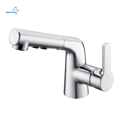 Robinet mitigeur de lavabo à poignée unique, robinet de salle de bains d'eau chaude et froide avec pulvérisateur extractible