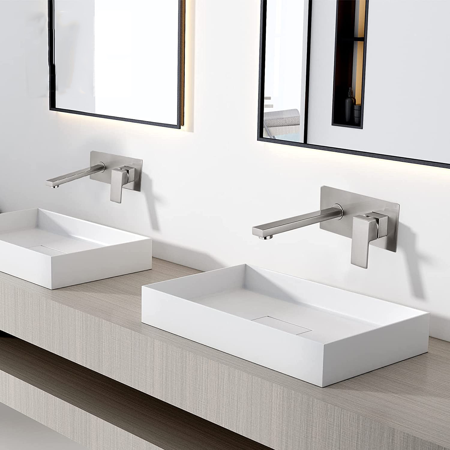 Robinet de lavabo mural universel, cascade à double trou en Nickel brossé certifié Cupc, offre spéciale