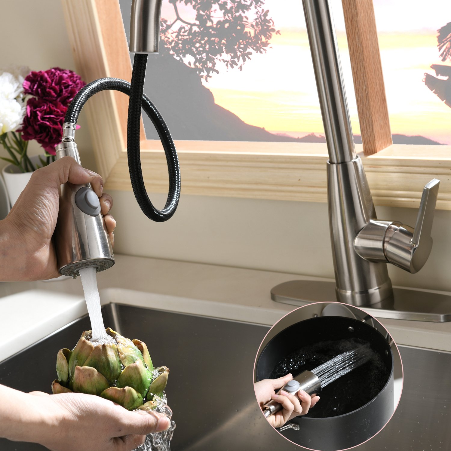 Robinets d'évier de cuisine en gros robinet d'eau froide à poignée unique robinet de cuisine extractible chromé