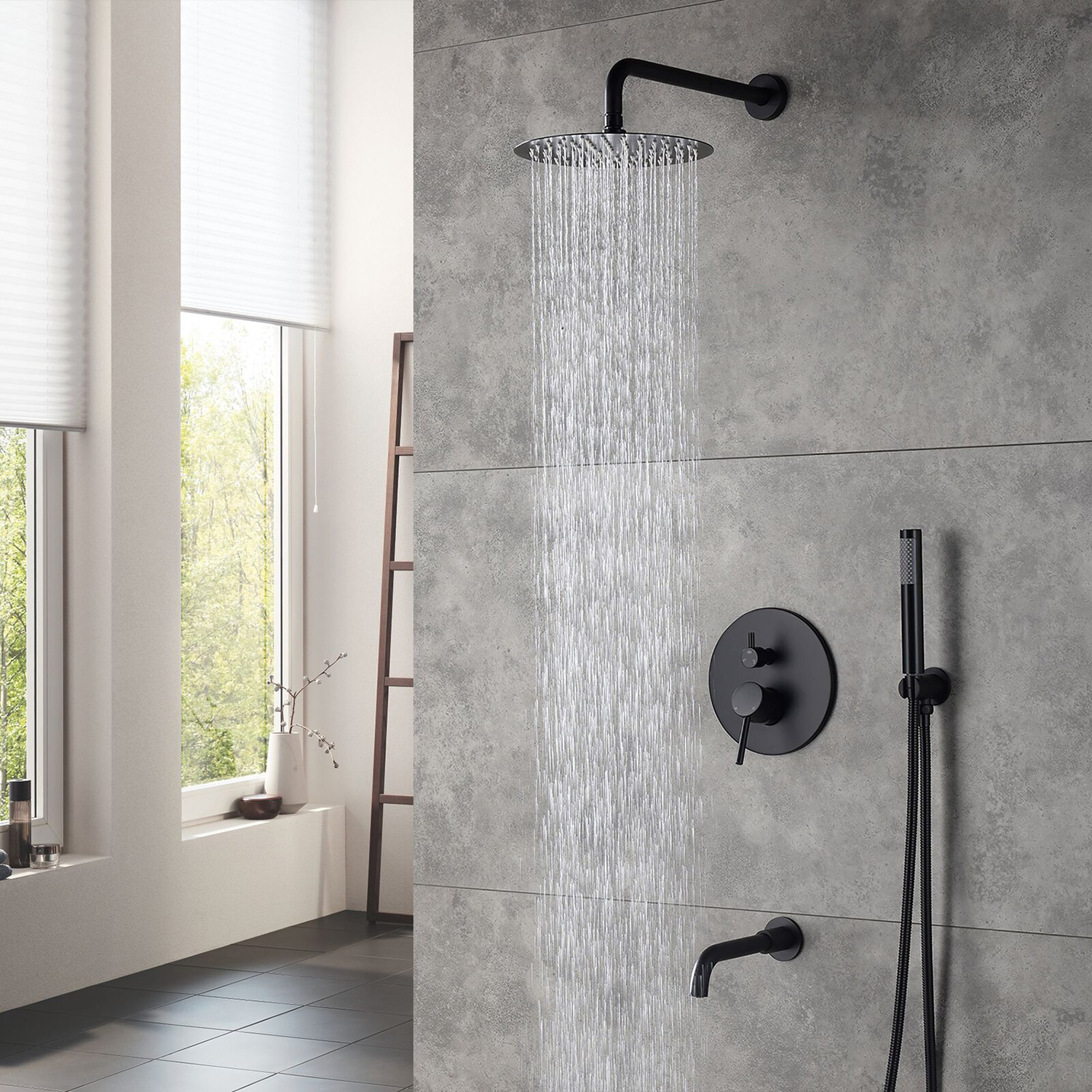 Système de douche avec robinet de douche noir Aquacubic avec pomme de douche à main