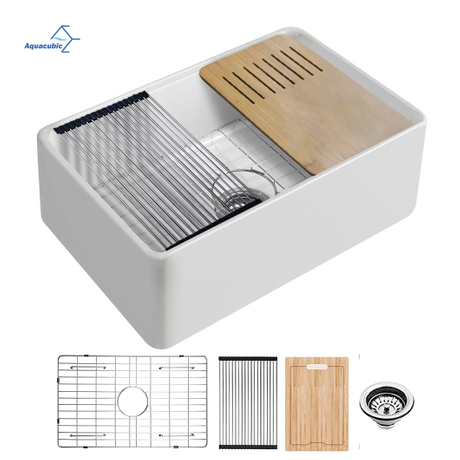 Usine en gros 30 pouces ferme en porcelaine évier en argile réfractaire profond simple bol blanc tablier-avant en céramique cuisine postes de travail évier