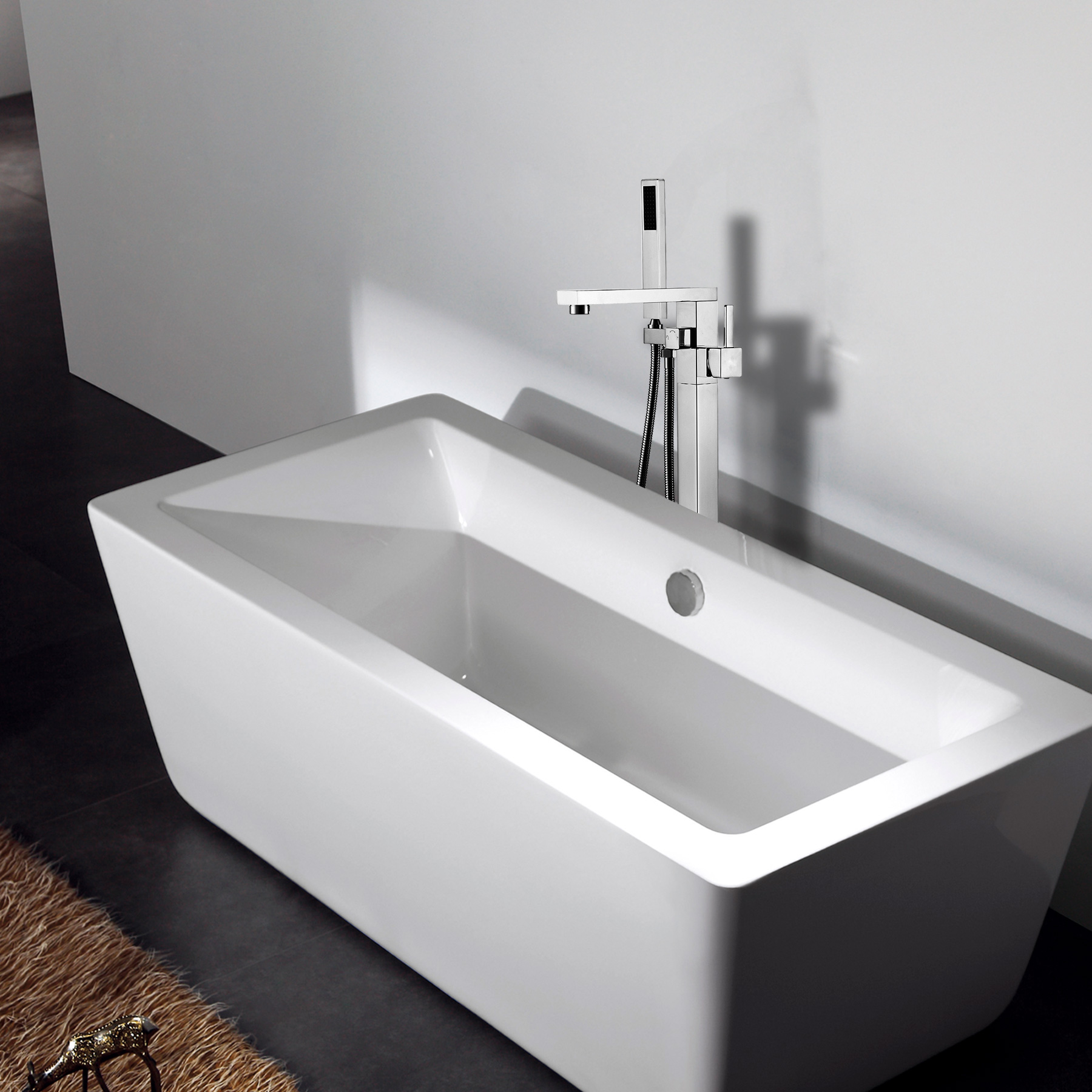 Aquacubic – robinet de baignoire-douche carré noir, bec de bain autoportant, mitigeur de baignoire chaude et froide monté au sol