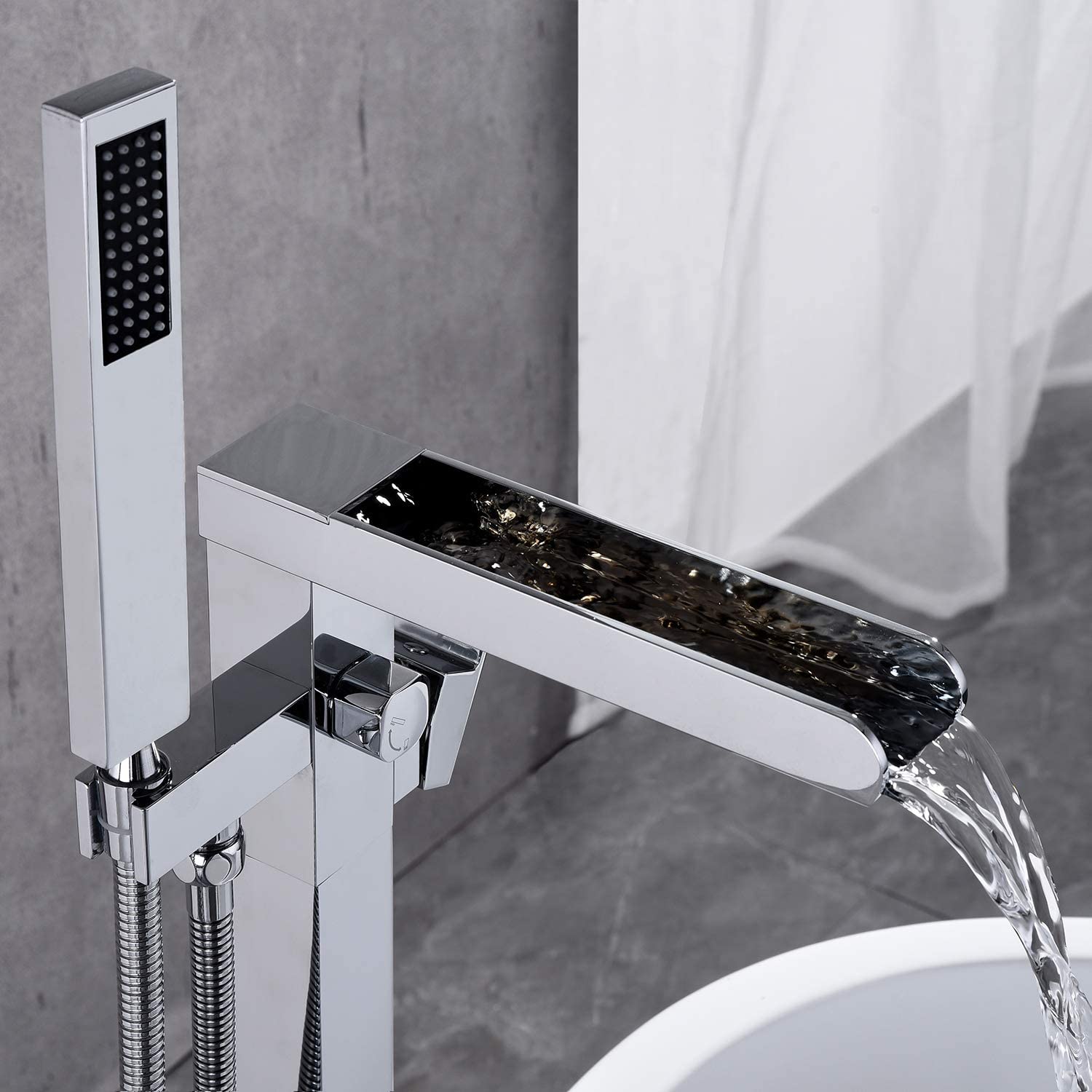 Aquacubic – robinet de baignoire autoportant, remplissage de baignoire, cascade, robinets de salle de bains en laiton à montage au sol avec douchette à main