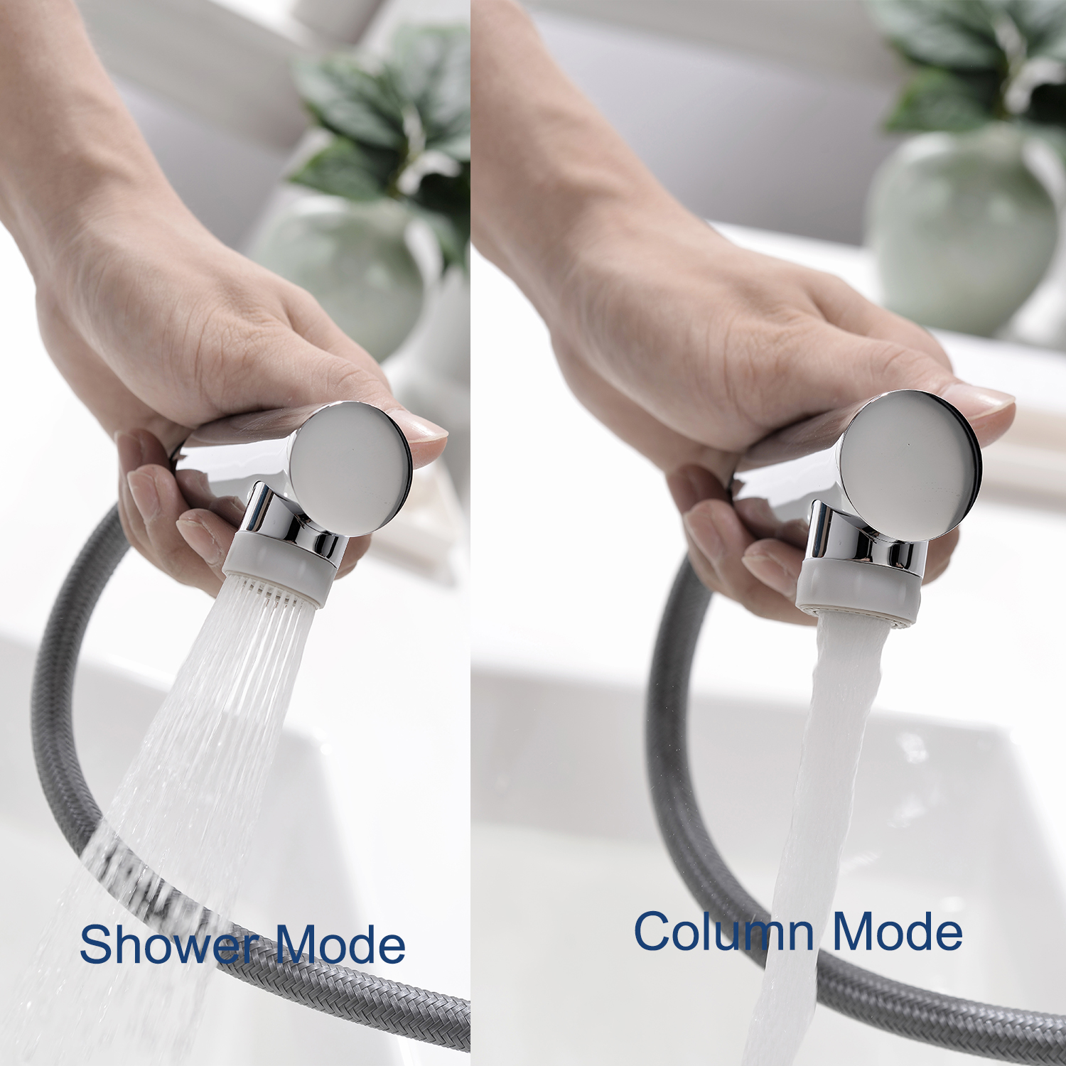 Robinet de salle de bain Aquacubic monotrou à deux modes de pulvérisation avec pulvérisateur rétractable