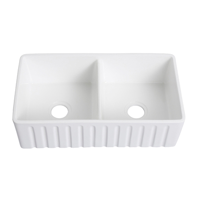 Évier de cuisine en céramique à deux cuves en argile réfractaire blanche de 31' x 19'
