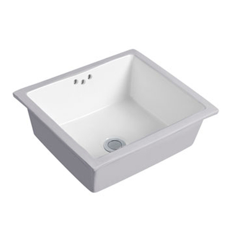 Lavabo de salle de bain en céramique sous le comptoir avec trop-plein