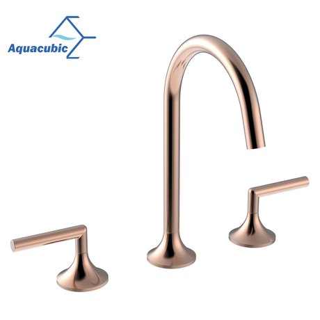 Robinet de lavabo de salle de bain contemporain à 2 poignées en or rose sans plomb Aquacubic 