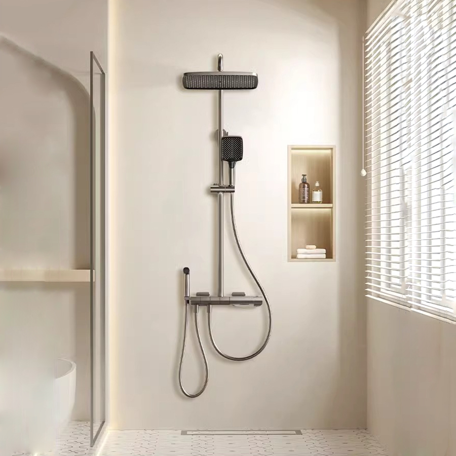 Système de douche thermostatique, 4 fonctions, affichage numérique LED, clé de Piano, ensemble de douche mural, vente en gros