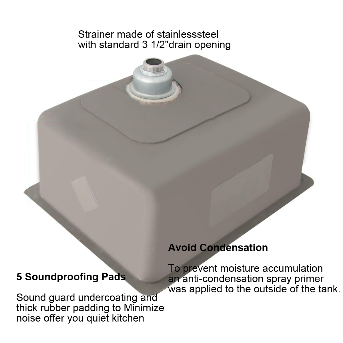 Petit bol simple de haute qualité en acier inoxydable 304, comptoir de lavage en profondeur sans tarif, évier de cuisine de 15 pouces, expédié depuis la thaïlande