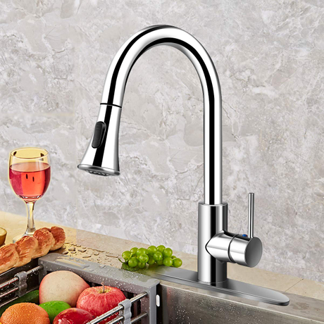 360 rotation alliage de zinc monotrou brossé tirer vers le bas robinet d'eau d'évier de cuisine