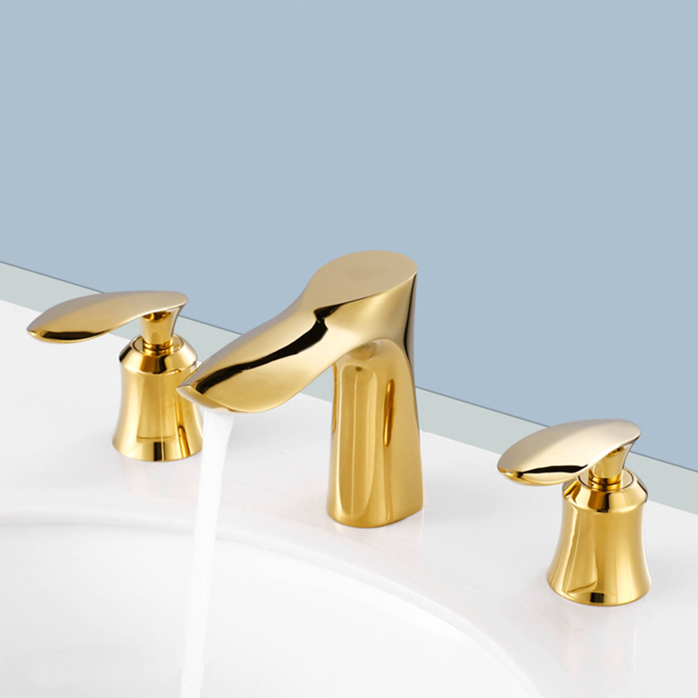 Robinets de lavabo de salle de bain à 3 trous et 2 poignées American Antique Gold de 8 pouces