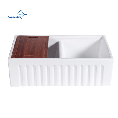 Aquacubic CUPC Fireclay 50/50 Évier de poste de travail de cuisine à double cuve avec accessoires