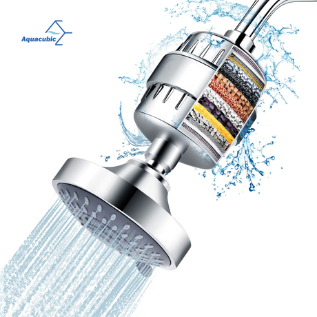 Pomme de douche et filtre de douche combinés à 15 niveaux, pomme de douche filtrée à haute pression à 5 réglages de pulvérisation avec filtre adoucisseur d'eau