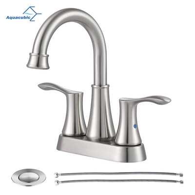 Robinet de lavabo de salle de bains Aquacubic à 2 poignées, ensemble central de 4 pouces, robinet de lavabo de salle de bains en nickel brossé