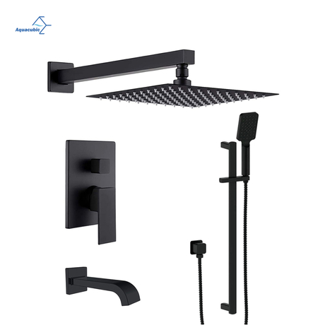 Ensemble de robinets de douche muraux pour salle de bains Aquacubic, pomme de douche de 12 pouces avec barre coulissante et bec de baignoire