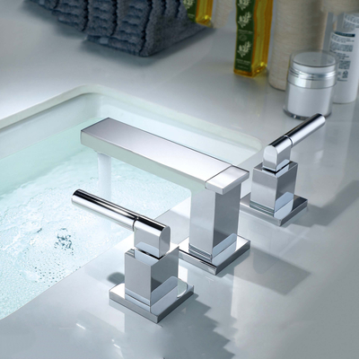 Aquacubic Robinet de lavabo de salle de bain chromé à 3 trous contemporain en laiton sans plomb