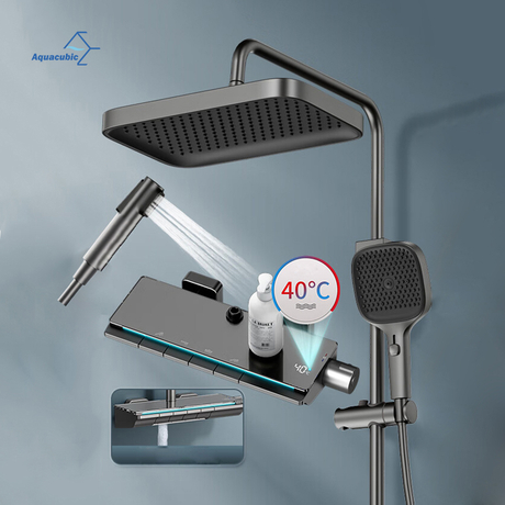 Système de douche haute pression thermostatique affichage de la température LED ensemble de douche à clé de Piano à 4 fonctions