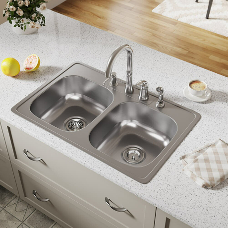 Évier de cuisine moderne 830 x 550 x 120 pouces à double cuve en acier inoxydable pressé / étiré