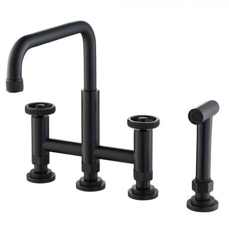 Robinet de cuisine pont noir mat haut de gamme avec pulvérisateur latéral
