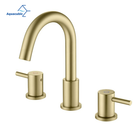 Aquacubic 8 pouces or robinet de lavabo de salle de bain 3 trous répandu avec valve et tuyaux d'alimentation en eau cUPC